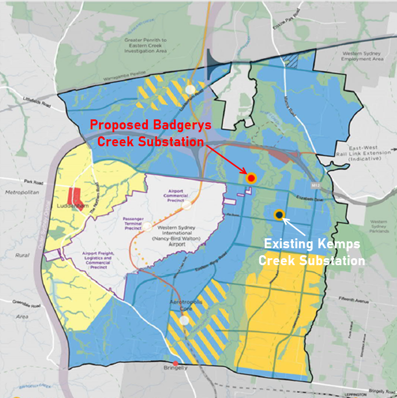 Approximate location of Badgerys Creek Zone Substation 